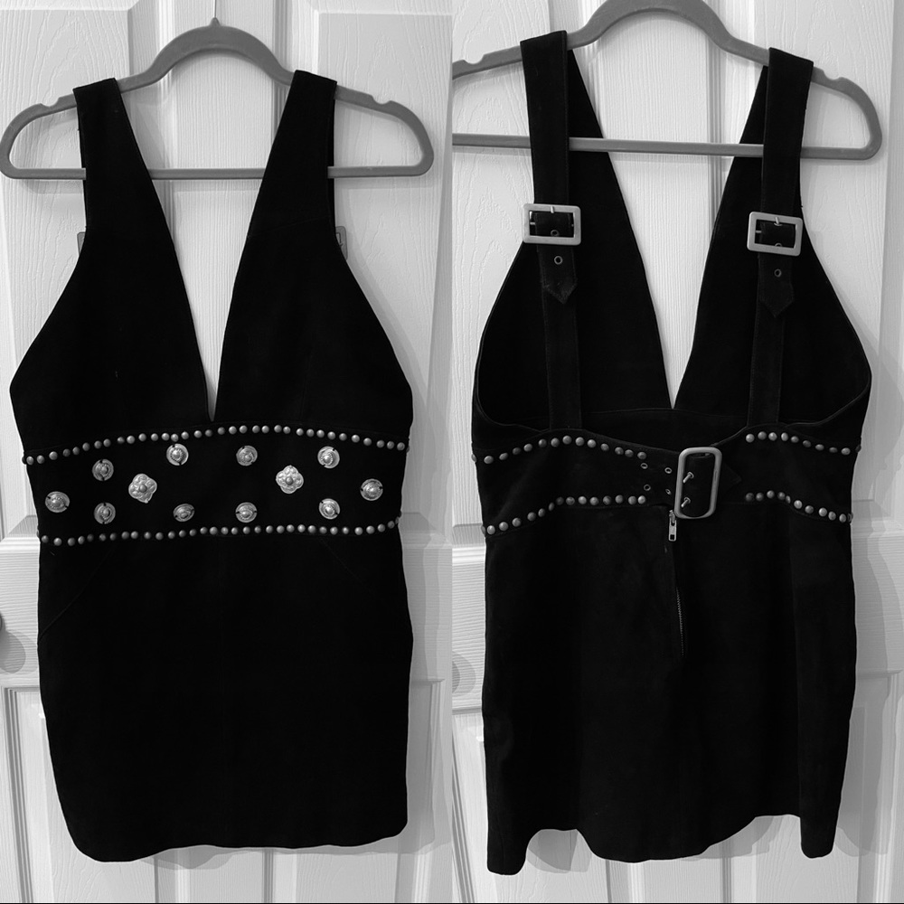 Nasty Gal **real suede leather** black silver buckle mini dress NWOT - Picture 4 of 11